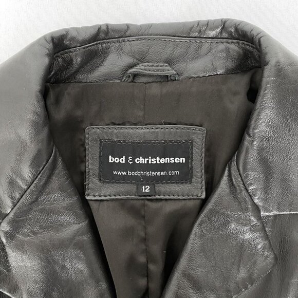 BOD & CHRISTENSEN DARK BROWN LEATHER SINGLE BREASTED MID-LENGTH JACKET COAT - 12 - Picture 7 of 11